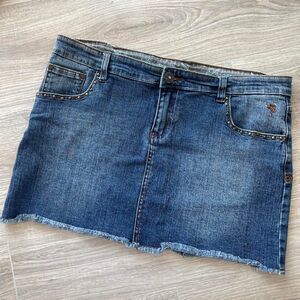 Vintage Y2K Low Rise Denim Mini Skirt with Studded Details Boho Western Festival